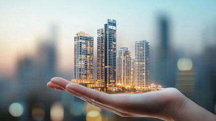 Real Estate skyscrapers in a hand