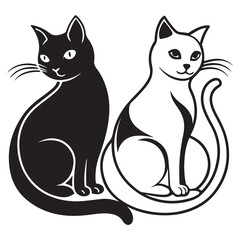 Two couple cat silhouette line art illustration design
