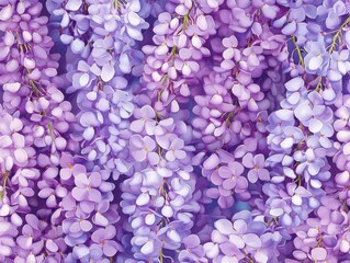 Obraz premium A Seamless Pattern of Cascading Wisteria Flowers in Shades of Purple, Lilac, and White 