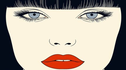 Woman's face, close-up, red lips, blue eyes, graphic art, beauty