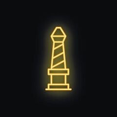 Bright neon icon of a lighthouse tower is shining, symbolizing guidance and safety