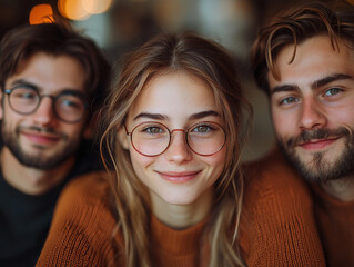 Smiling individuals of different ages sharing a warm conversation in a cozy setting with inviting, soft ambient light
