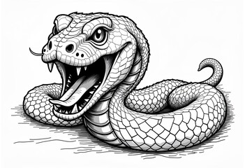 Obraz premium Line Drawing Cobra, Ferocious, Sketch Style, Mouth Open, Fangs, Tongue Out, Tattoo Art, Girls Tattoo Design, Minimalist, Reptile Vector, Isolated. 