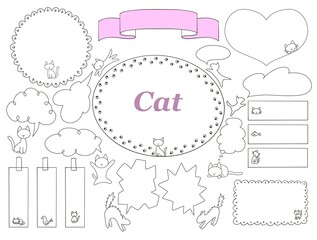 Obraz premium ネコの手描きフレームと吹き出しのセット
