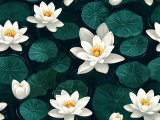 Obraz premium Seamless White Lotus/Water Lily Pattern 