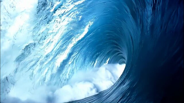 Beautiful blue surf crashing tidal wave on a bright sunny day off the coast with clear blue skies 