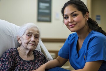 Obraz premium Warm interaction between caregiver and elderly patient, showcasi