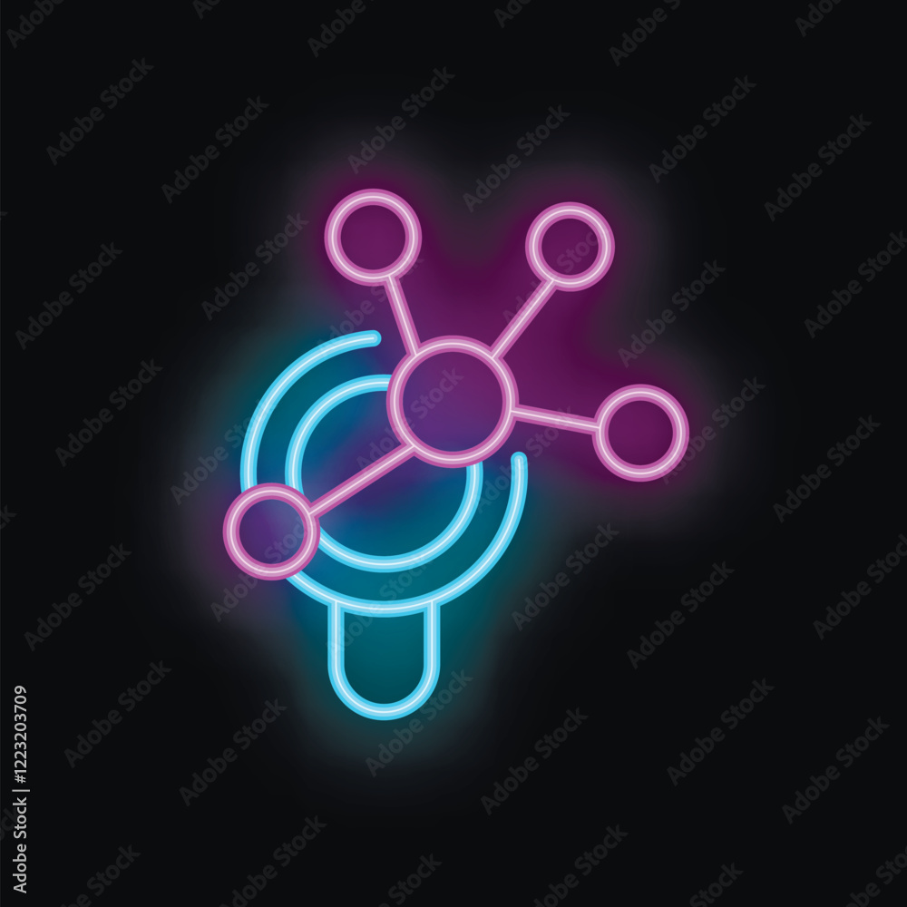 Poster glowing neon icon of a machine learning algorithm, symbolizing artificial intelligence and data anal