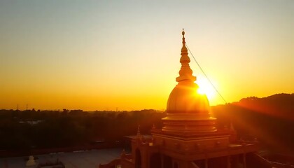 Golden Pagoda Sunset Silhouette Landscape