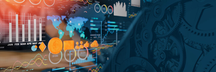 Financial Dashboard with Gears 3D Rendering Illustration
