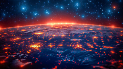 Obraz premium A futuristic global connection concept with illuminated nodes representing worldwide data flow