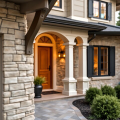 Luxury Home Exterior: Elegant Stone Facade and Modern Design