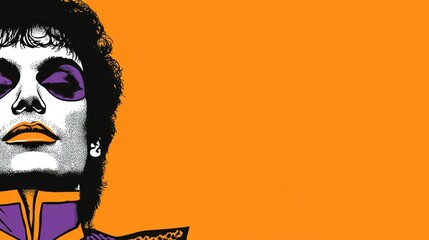 Prince, music icon portrait, orange background, album art
