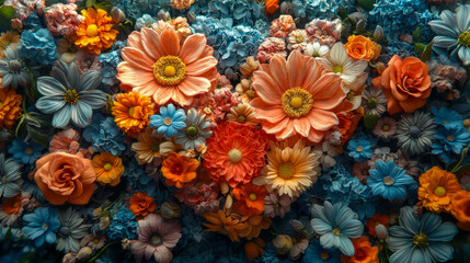 A beautifully arranged heart-shaped bouquet of colorful flowers in a vibrant and artistic display