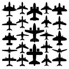Fototapeta premium Aero plan silhouette vector design, Airplane, aero plan icon design, black airplane icon set.