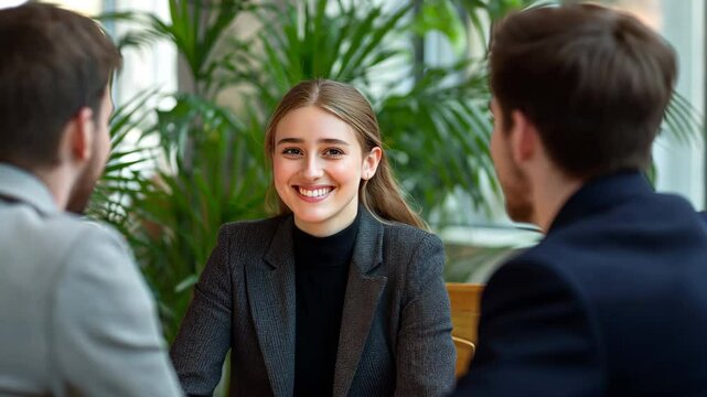 Concept for a new job and employment: a group of recruiters interviewing a female employee in the workplace