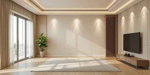 Fototapeta premium Modern Living Room Interior Design With Beige Walls