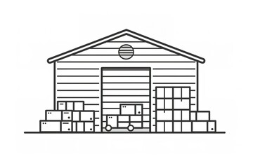 Warehouse with stacked boxes and a handcart