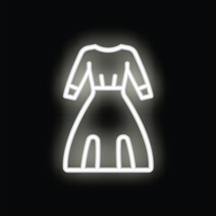 White neon sign representing a long dress glowing on a black background