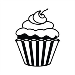 Cupcake vector illustration design, Cupcake silhouette vector art, Cupcake line art vector icon design