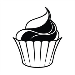 Cupcake vector illustration design, Cupcake silhouette vector art, Cupcake line art vector icon design