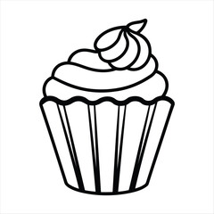 Cupcake vector illustration design, Cupcake silhouette vector art, Cupcake line art vector icon design