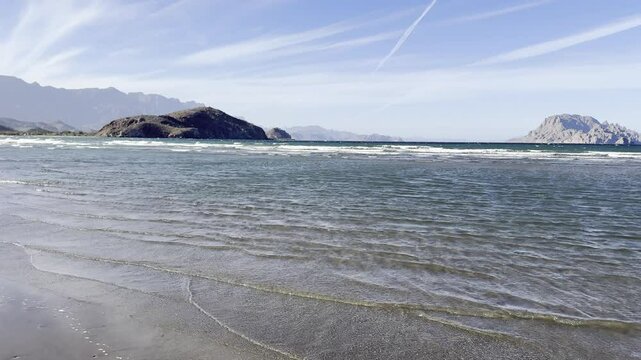 Beach level view of the Sea of Cortez or the Gulf of California in Loreto Mexico during winter season 