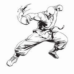 A Kickboxer in Action Delivering a Powerful Punch, Captured in a Dynamic Vector Illustration