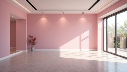 Fototapeta premium Modern Pink Room Interior Design With Natural Light