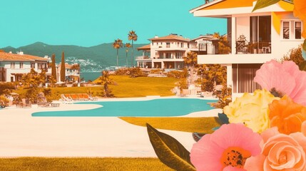 Luxury house and pool with garden scenery