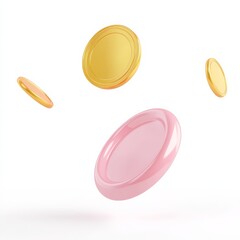 A colorful depiction of floating coins, featuring a pink coin and golden ones, conveying a sense of playfulness and value.