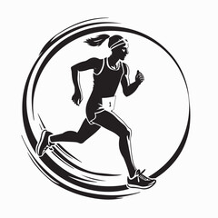 Female Marathon Running Silhouette vector image on white background.