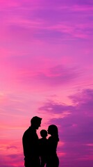 Fototapeta premium Family silhouette sunset, love, togetherness, hope, peaceful sky
