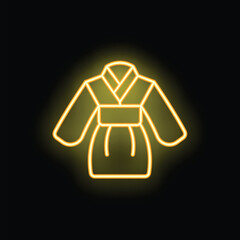 Neon sign representing a kimono, a traditional japanese garment, glowing yellow on a dark background