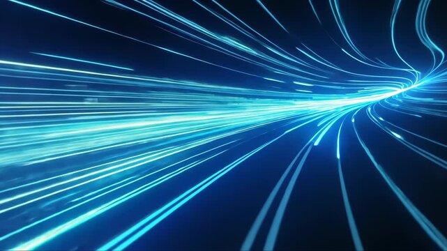 Long, thin blue light with a blue line moving through it. The light is bright and the line is thin, creating a sense of movement and energy. Abstract hi tech concept