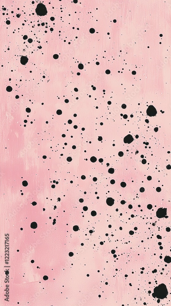 Poster Soft pink canvas splattered with an array of bold black dots creates a striking contrast. This unique artwork embodies minimalism and adds a playful touch to contemporary interiors