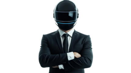 A professional shot of a male engineer in formal attire with a helmet, isolated on white for corporate presentations, isolated on a transparent background. Cutout.