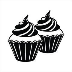 Cupcake vector illustration design, Cupcake silhouette vector art, Cupcake line art vector icon design