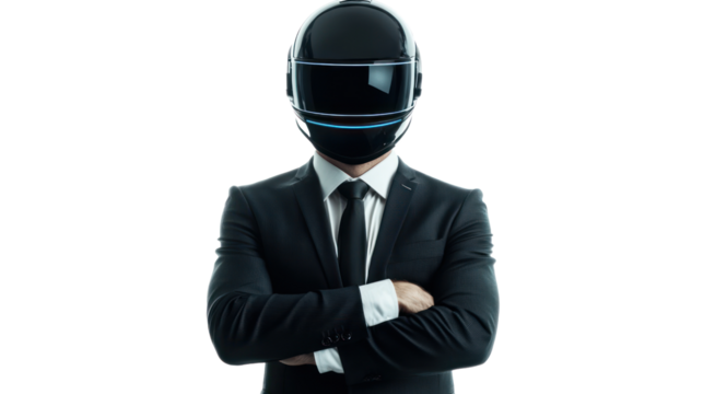 A professional shot of a male engineer in formal attire with a helmet, isolated on white for corporate presentations, isolated on a transparent background. Cutout.