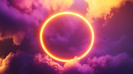 Glowing Neon Circle in Vibrant Sunset Clouds