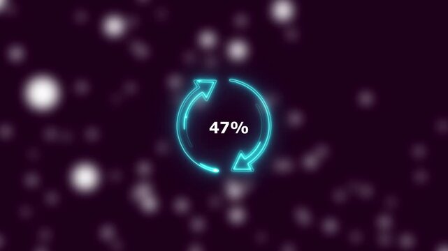 Glowing Gradient Loading rotation arrow Animation: 1-100% Progress Bar with Mission Completed Indicator on Black Background