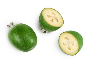 Feijoa fruit isolated on white background. Top view. Flat lay