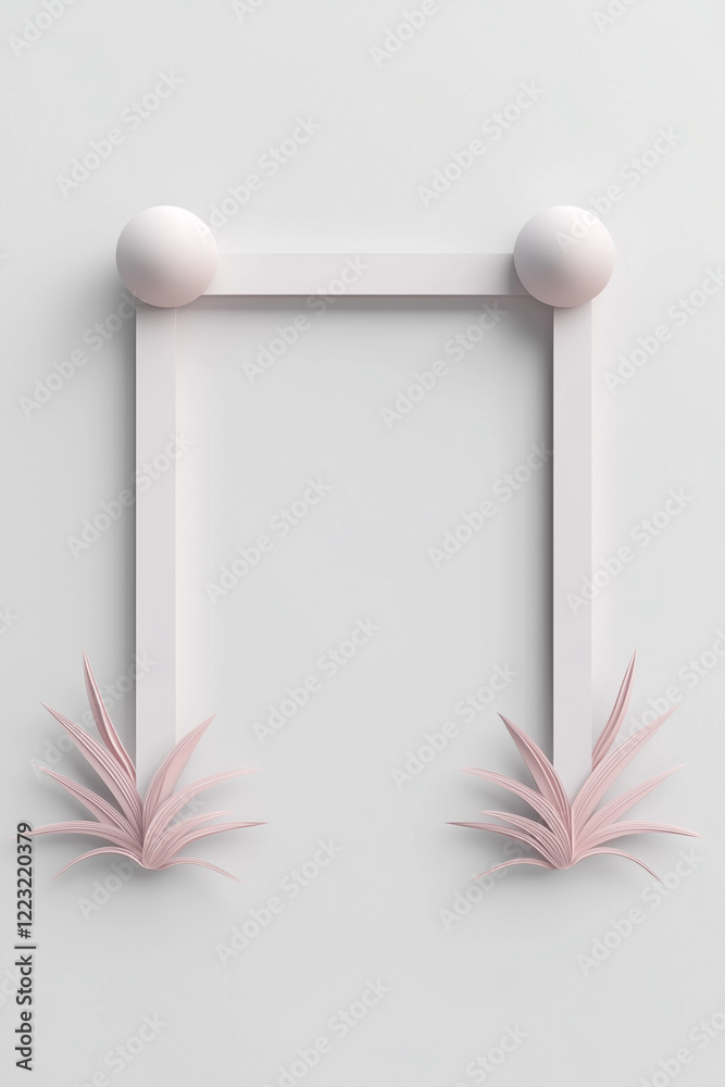 Poster Minimalistic low-poly 3D frame with geometric design and pastel colors on a clean background