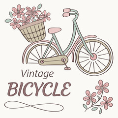 Vintage Bicycle Illustration with Floral Accents