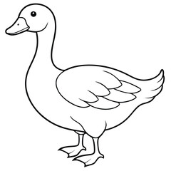 Duck Cartoon Outline – Cute Waterfowl Coloring Page Vector Illustration for Kids, Farm Bird Clipart, Wildlife Sketch, Fun Doodle for Children