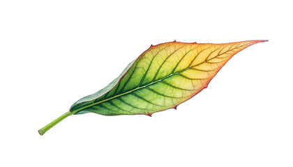 Obraz premium Single Detailed Leaf Image with Veins Green Yellow Red Tones on Black Background