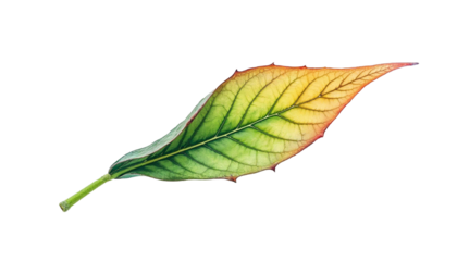 Single Detailed Leaf Image with Veins Green Yellow Red Tones on Black Background