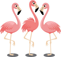 Fototapeta premium Set of 3 Cute pink flamingos vector art illustration
