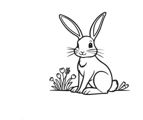 A Cute Bunny Curious Line Art Drawing