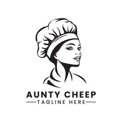 Aunty female chef profile silhouette vector logo design